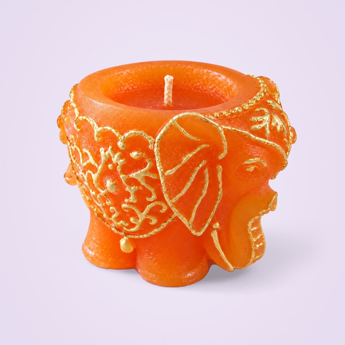 Orange Airavat elephant candle with gold outlines