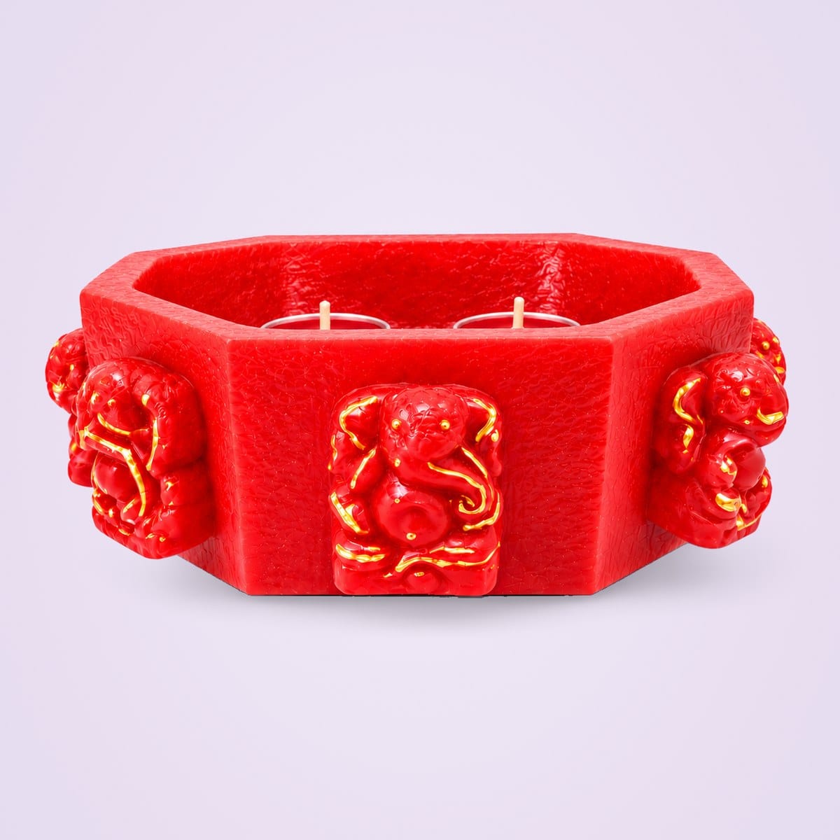 Red Ashtavinayak holder, side view of the Ganesha panels