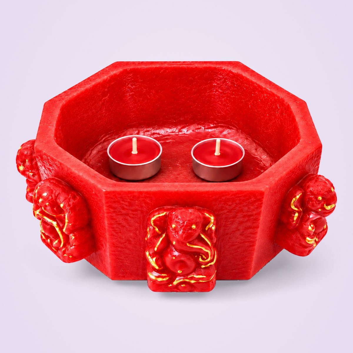 Red Ashtavinayak hurricane holder with two tealights