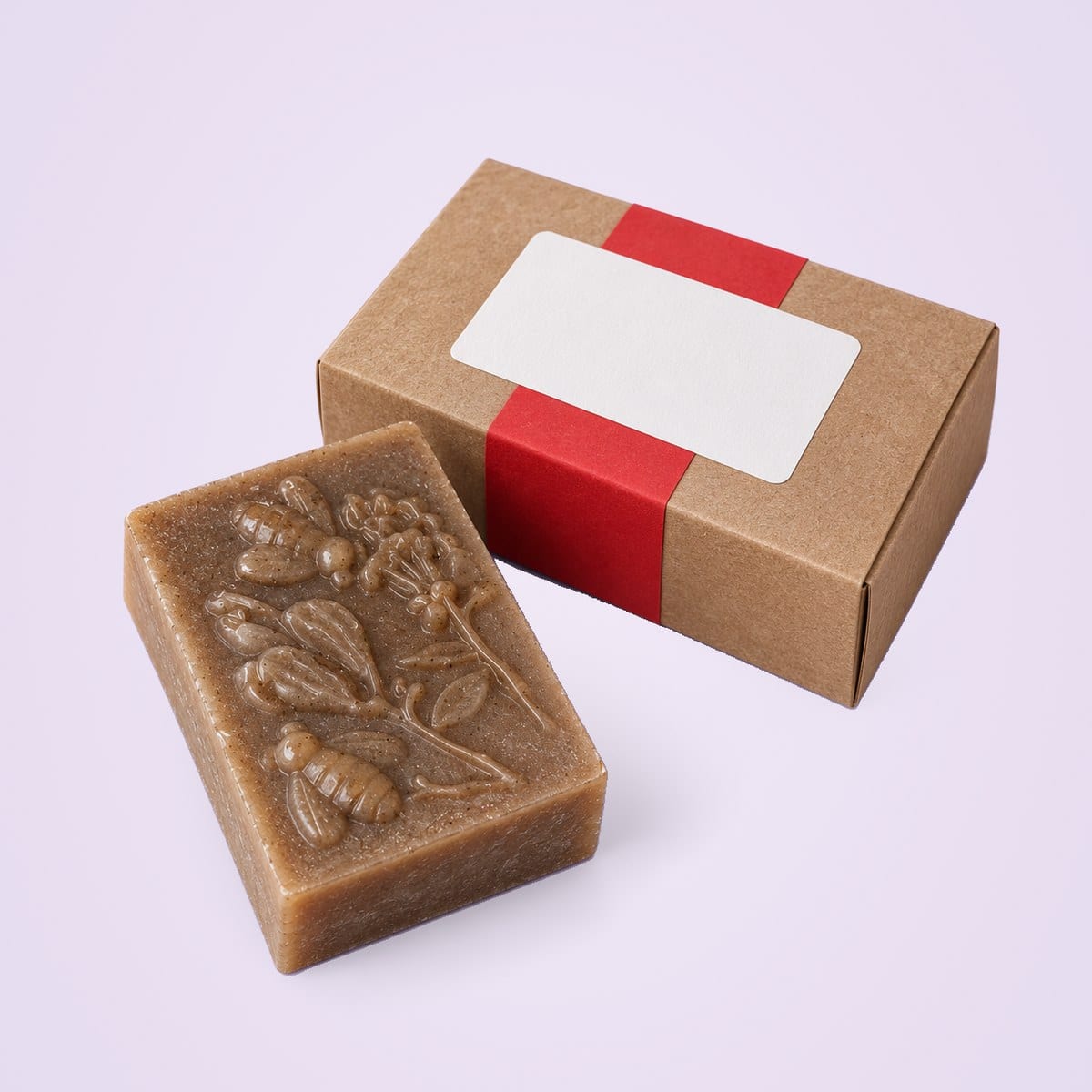 Bathing bar beside its kraft gift box