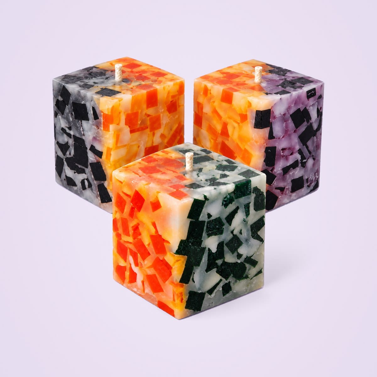 Three chiseled duo cubes in different colour combinations