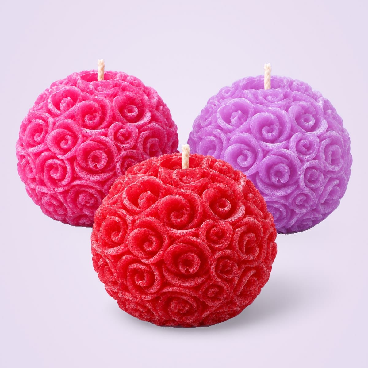 Pink, lavender and red rose ball candles