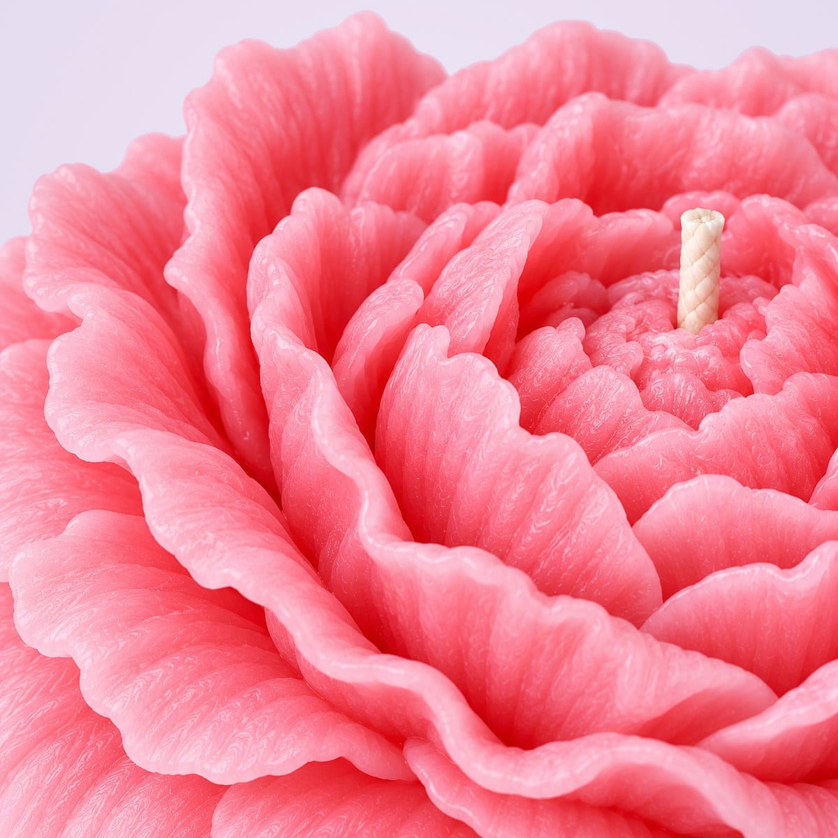 Close-up of the peony candle's petal folds