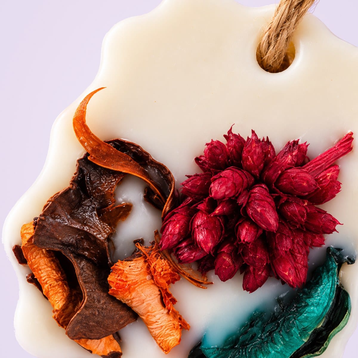 Close-up of the pressed botanicals in a wax sachet