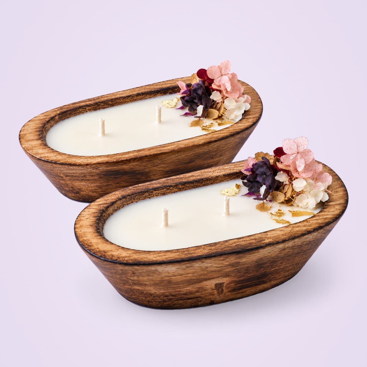 Two wooden dough tub candles